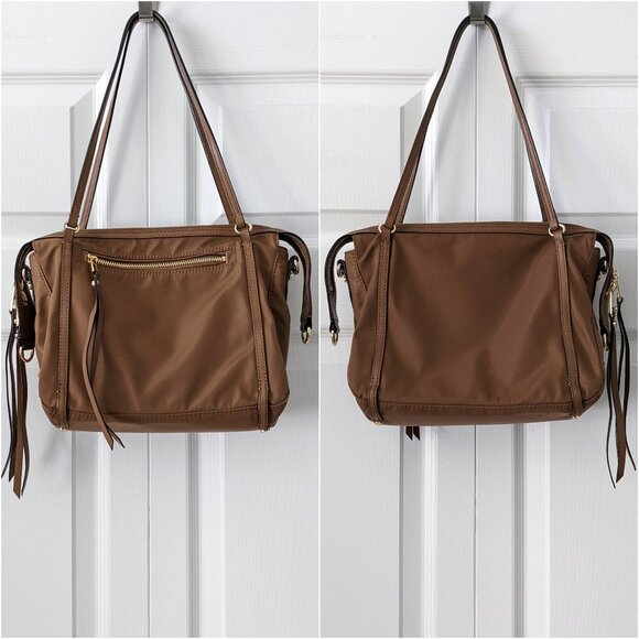 MZ Wallace Brown Nylon & Leather Trimmed Satchel Shoulder Bag With Pouch - Picture 2 of 16